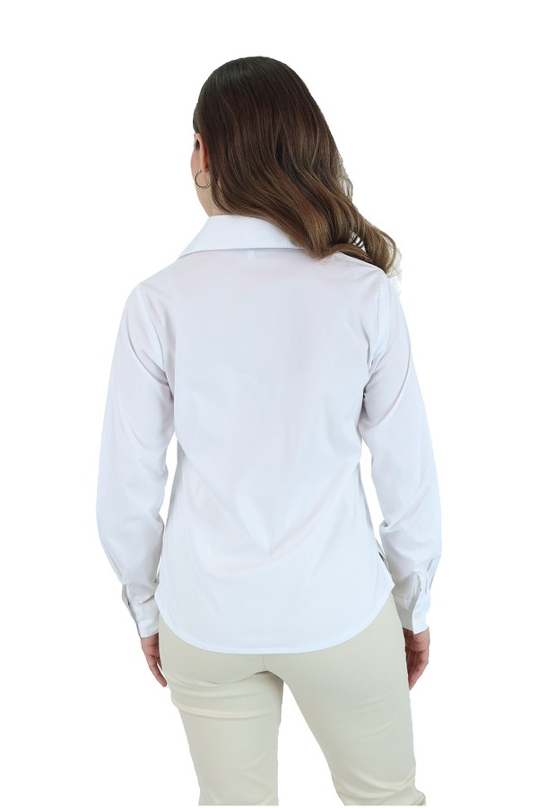 Blusas Manga Larga Estilo Camisero Color Blanco Para Dama